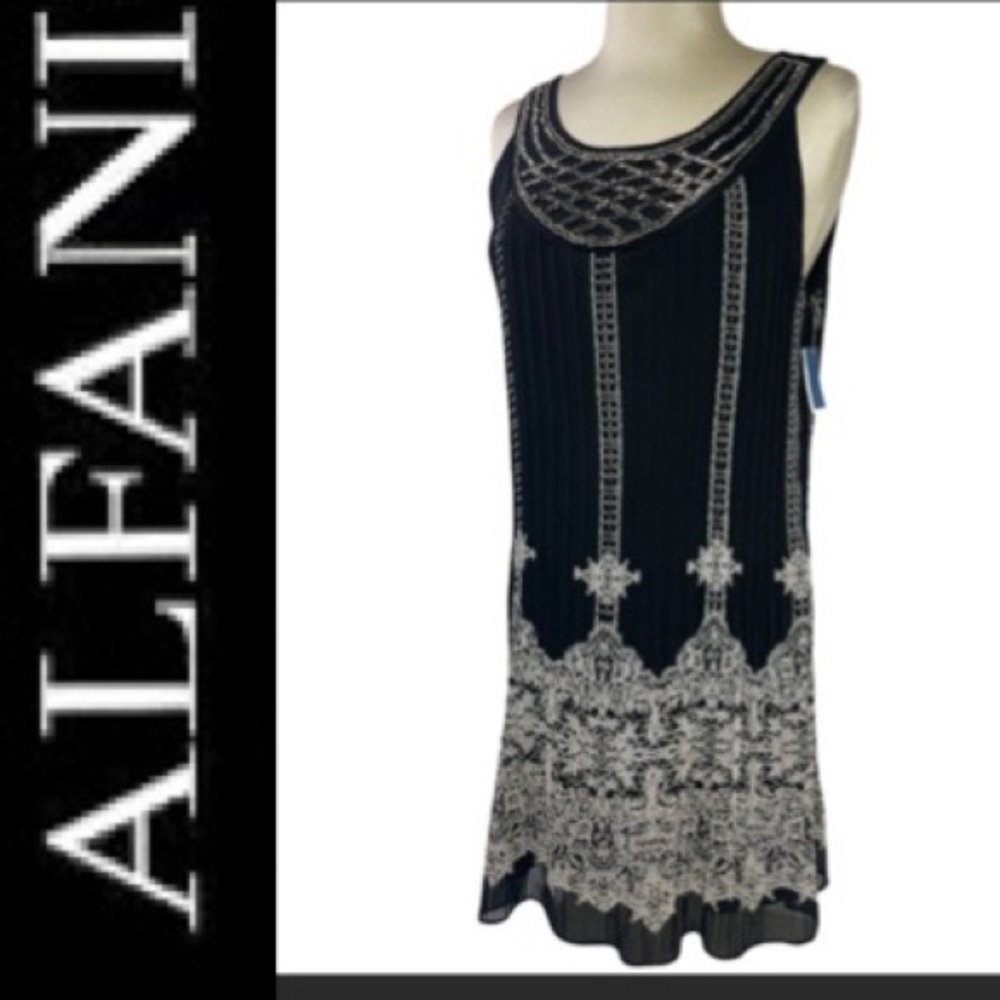 Beaded Tunic Top Dressy Sleeveless Black Pewter Beaded Neckline Blouse by Alfani